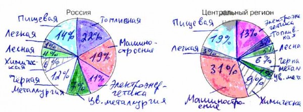 С помощью диаграммы покажите отраслевую структуру хозяйства региона урала