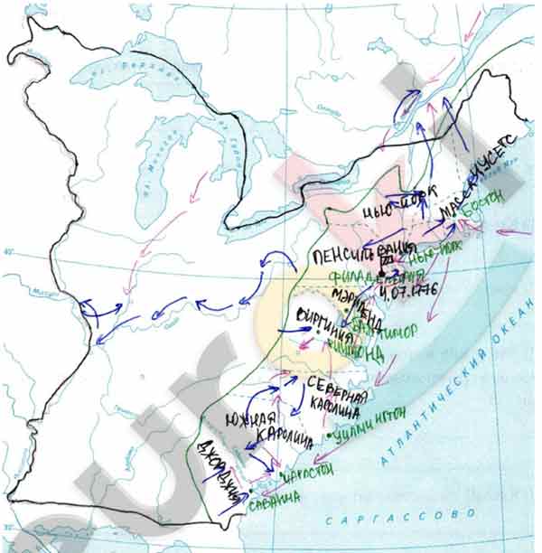 Границы сша в 1783 году контурная карта