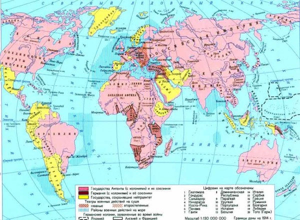 Первая мировая война контурная карта 10 класс 1914 1918 по истории