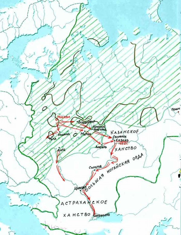 Восточная политика российского государства при иване 4 карта 7 класс контурная по истории