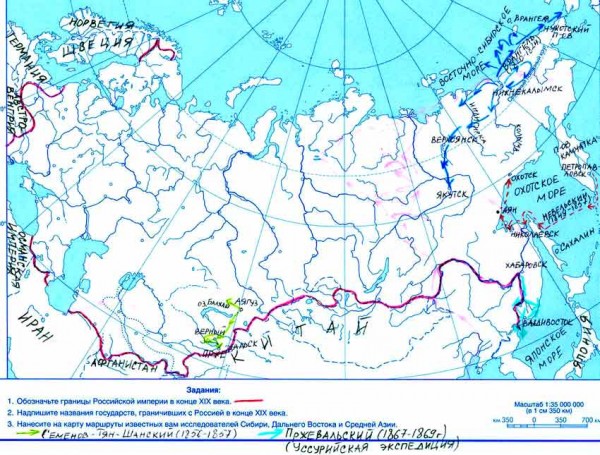 Контурная карта российская империя на рубеже 18 19 веков