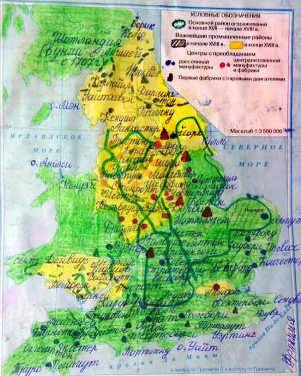 Карта начало промышленного переворота в англии контурная