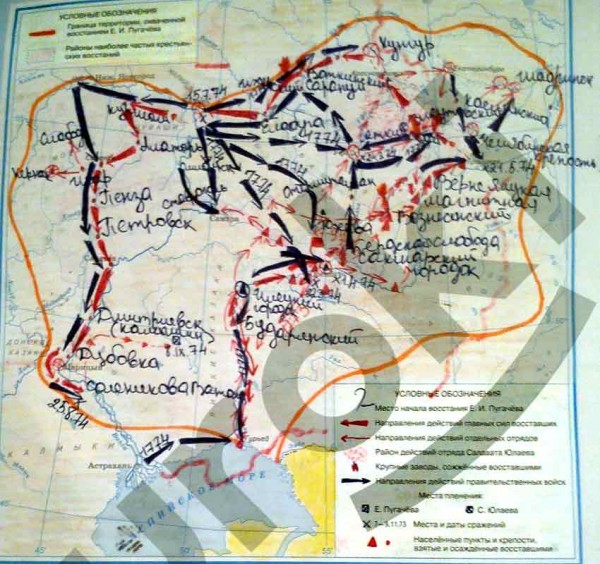 Контурная карта крестьянская война под предводительством е пугачева