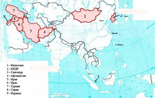 Контурная карта 7 класс страница 22 зарубежная азия