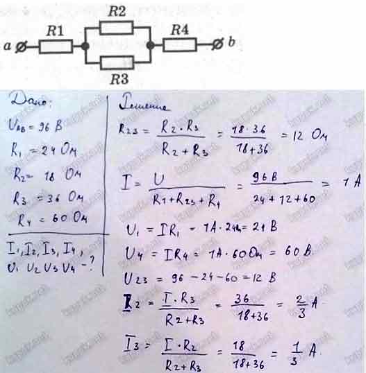 Найдите распределение сил токов и напряжений в цепи изображенной на рисунке если uab 60