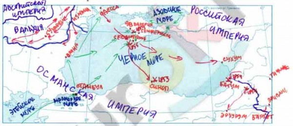 Контурная карта по истории 9 класс крымская война 1853 1856