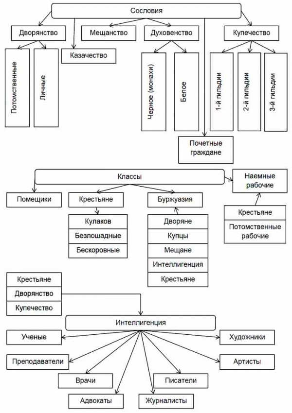 Схема социальной структуры российского общества в 19 веке