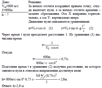 Пуля вылетает в горизонтальном направлении 800