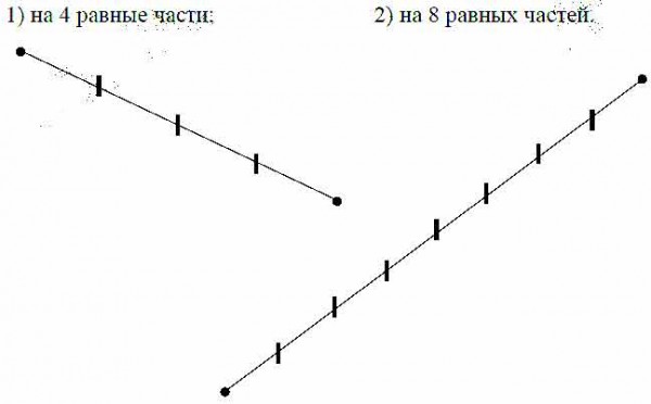 Разделить отрезок на 4 равные